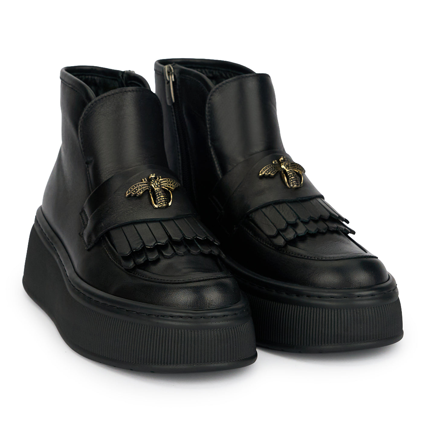 Ghete dama din piele naturala neagra cu accesoriu metalic 19160