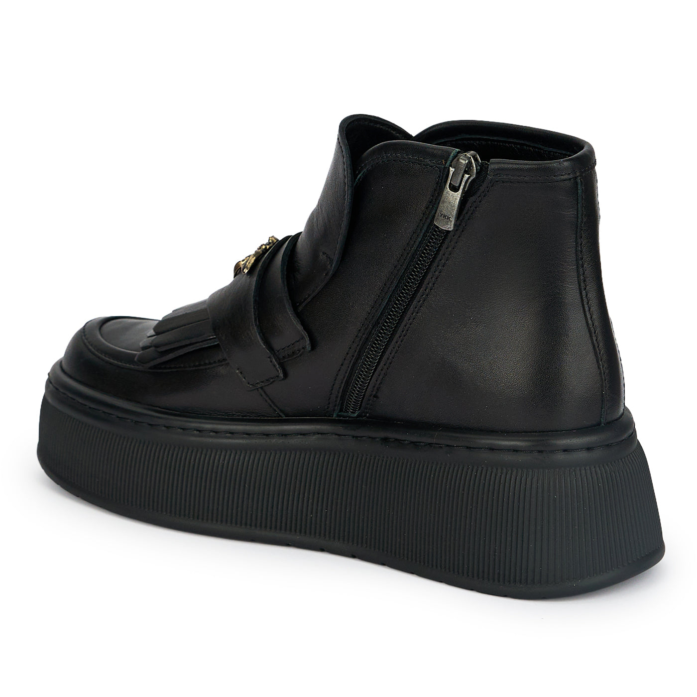 Ghete dama din piele naturala neagra cu accesoriu metalic 19160