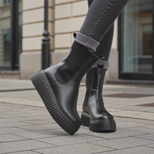 Ghete dama din piele naturala neagra cu accesoriu metalic 19160